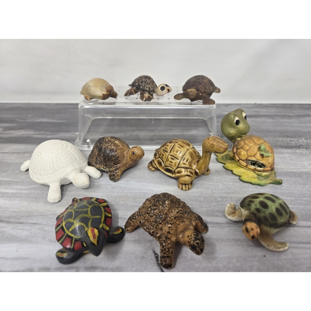 Vintage Turtle Figurine Lot 10 Ceramic Resin Shell Wax Exotic‎ Trinket Box Decor